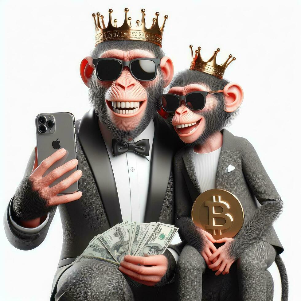 AI generated Illustration of a Stylish Monkey King with a Cell Phone Created With Generative AI Technology photo