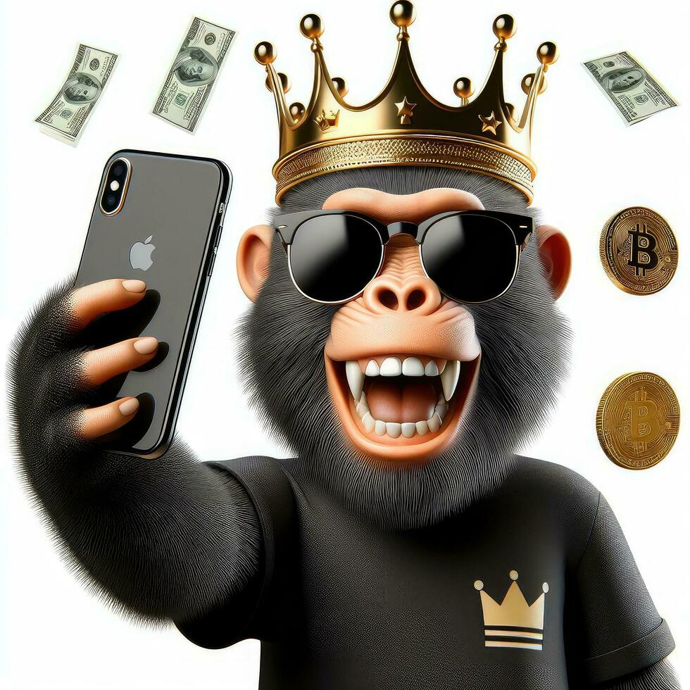 AI generated Illustration of a Stylish Monkey King with a Cell Phone Created With Generative AI Technology photo