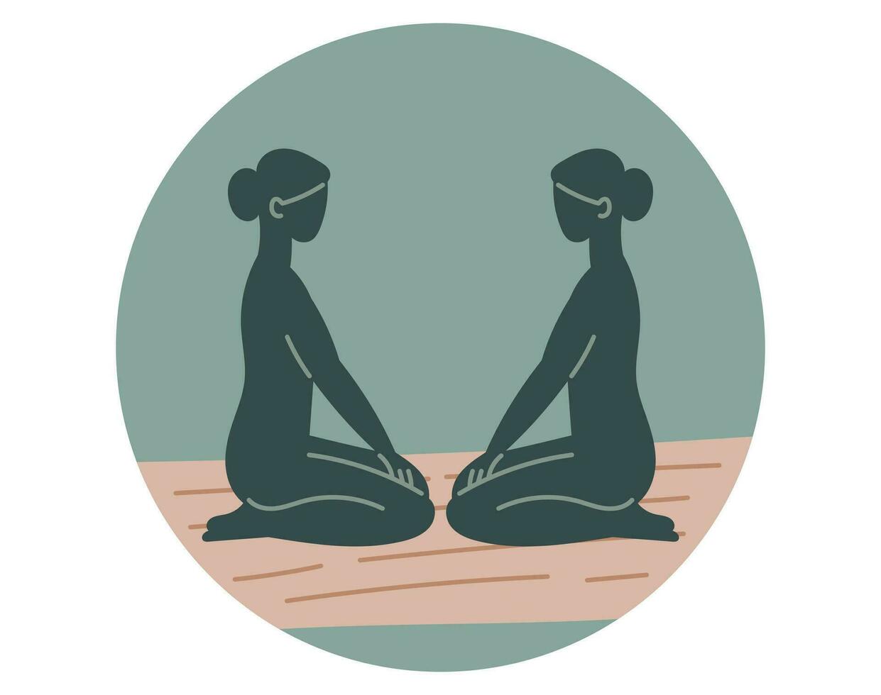 Round highlight cover template for social media. Silhouettes of women doing yoga. Vector isolated round sticker.