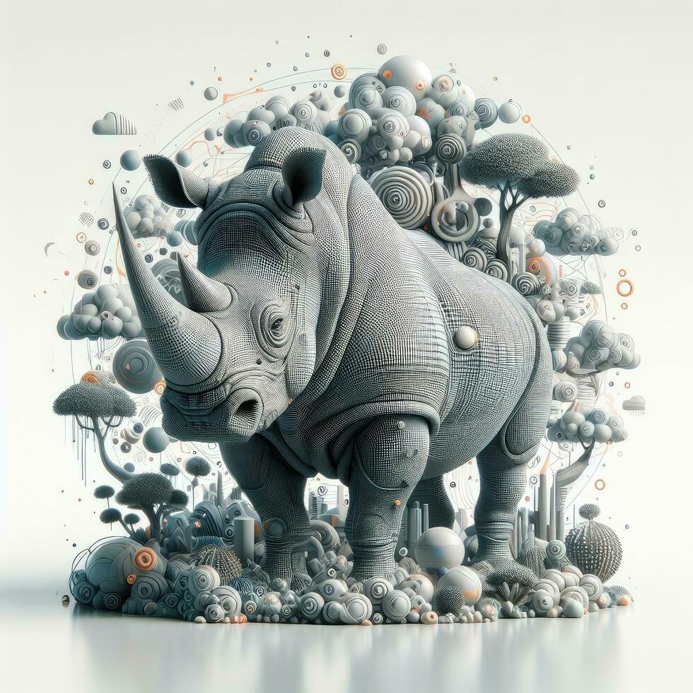 AI generated Illustration of a Majestic Rhinoceros Adorned with Vibrant and Diverse Ornaments Created With Generative AI Technology photo