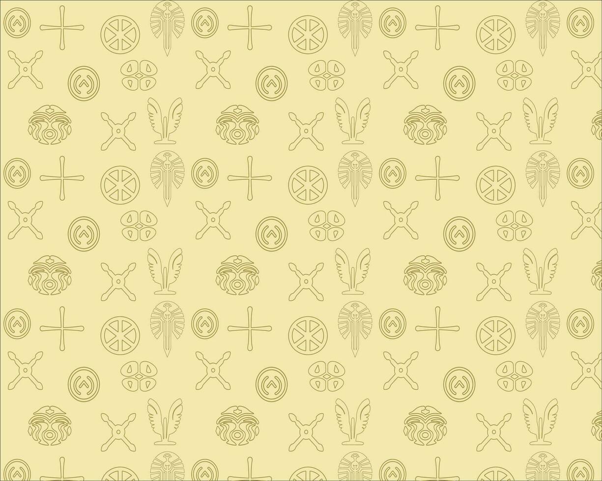 Ancient and Mystical Symbols on Yellow Pattern vector