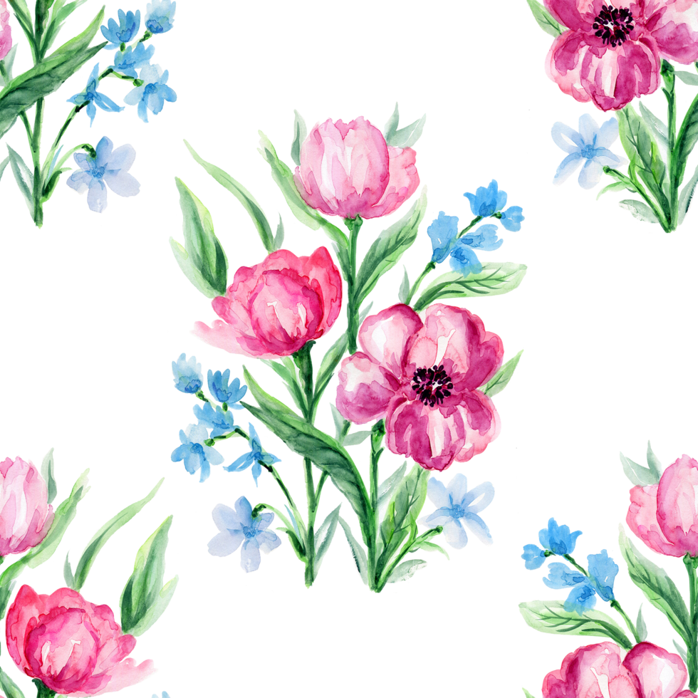 Anemone bouquet watercolor minimal flower botanical seamless pattern png