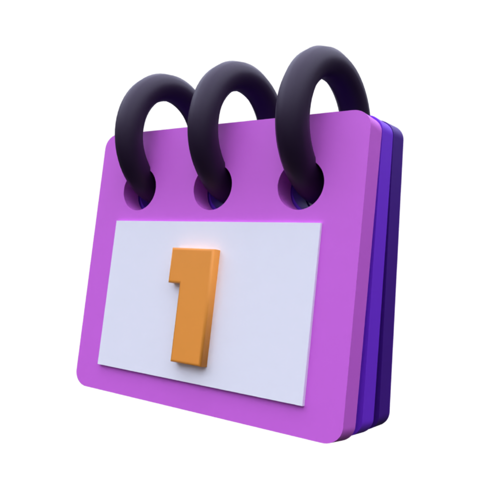 unique 3d cute calendar 1 january icon simple rendering.Realistic vector illustration. png