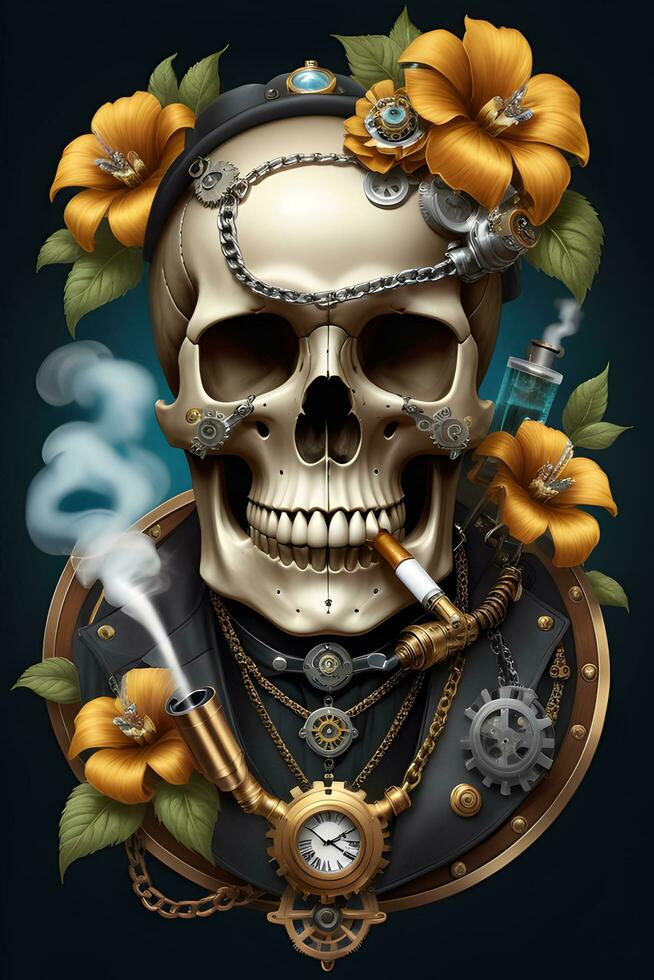 AI generated Steampunk Skull Vape Style Illustration photo