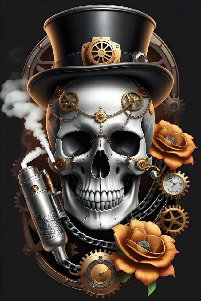 AI generated Steampunk Skull Vape Style Illustration photo