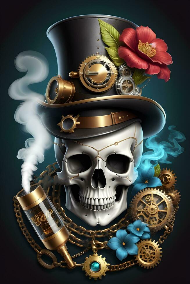 ai generado Steampunk cráneo vape estilo ilustración foto