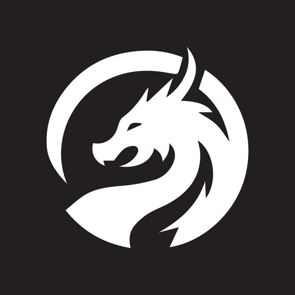 Dragon head silhouette logo design. Winged dragon vector icon in black and white color