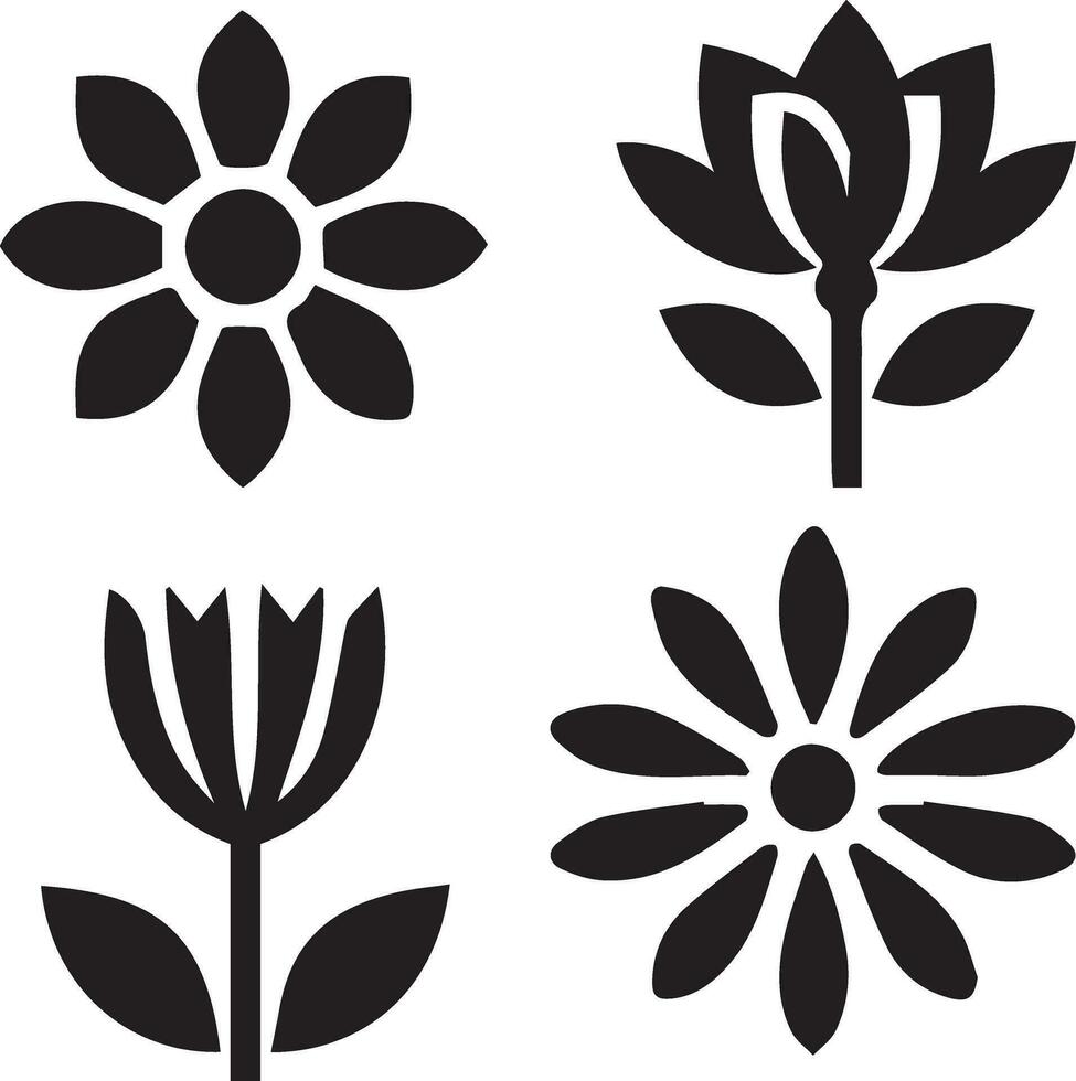 Minimal Flowere icon vector silhouette black color white background 8