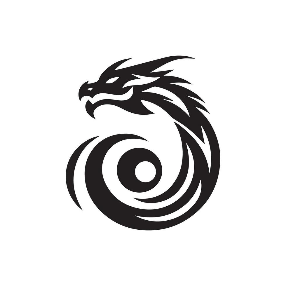 Dragon head silhouette logo design. Winged dragon vector icon in black and white color