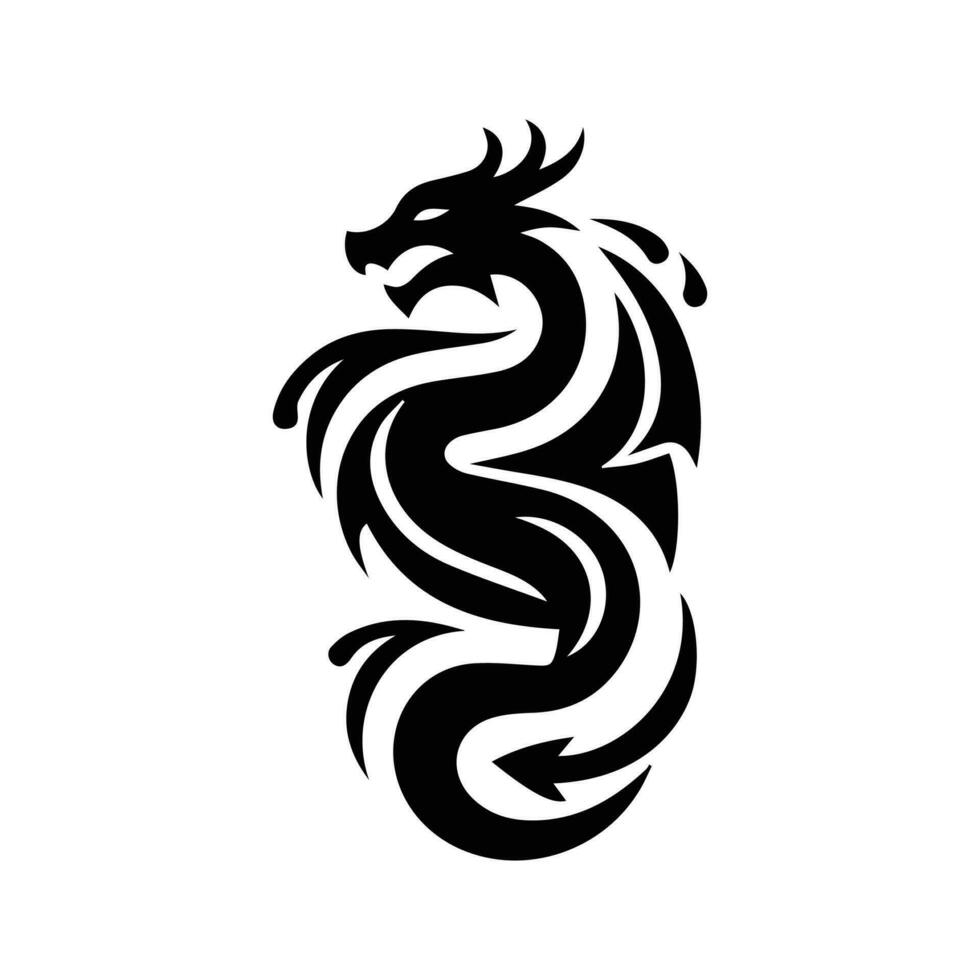 Dragon head silhouette logo design. Winged dragon vector icon in black and white color