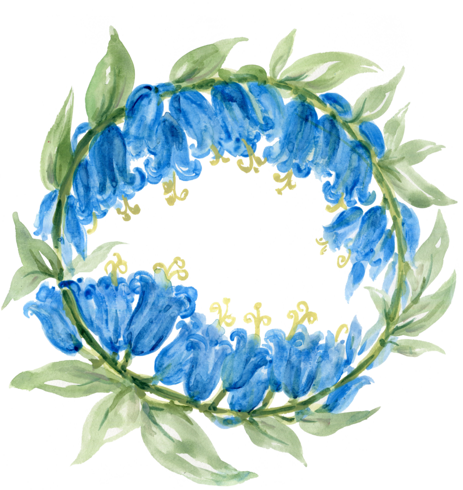 Botanical garden flower Watercolor wreath bluebell flower petals png