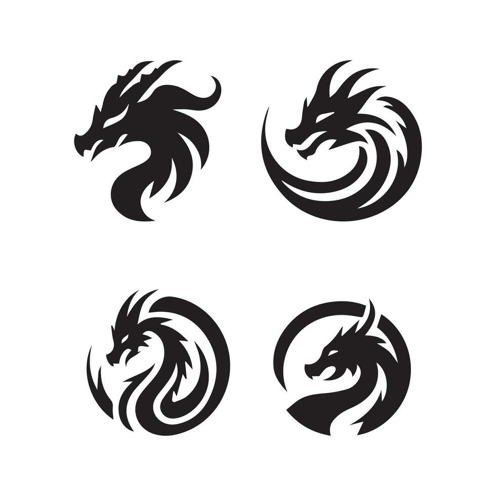 Dragon head silhouette logo design. Winged dragon vector icon in black and white color