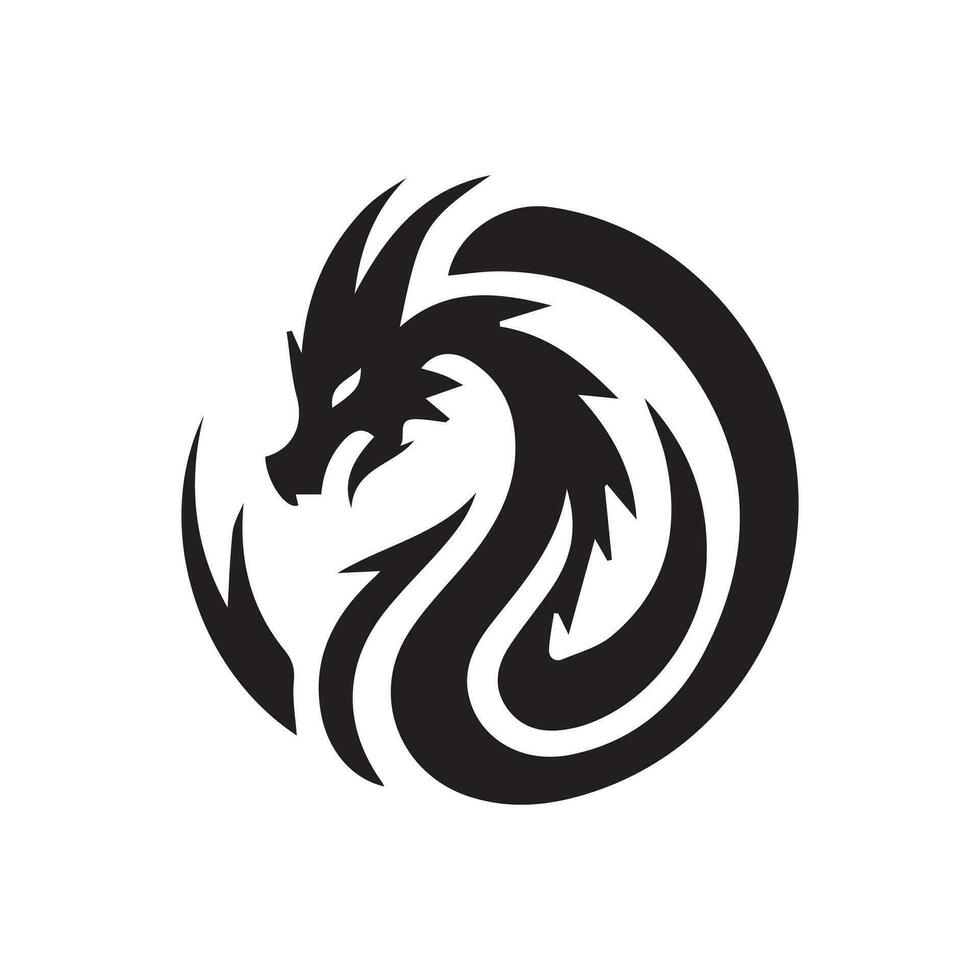 Dragon head silhouette logo design. Winged dragon vector icon in black and white color