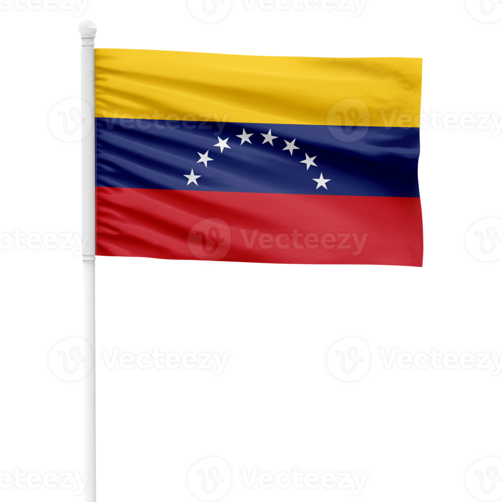 Realistic Venezuela Flag Waving on a White Metal Pole with Transparent Background png