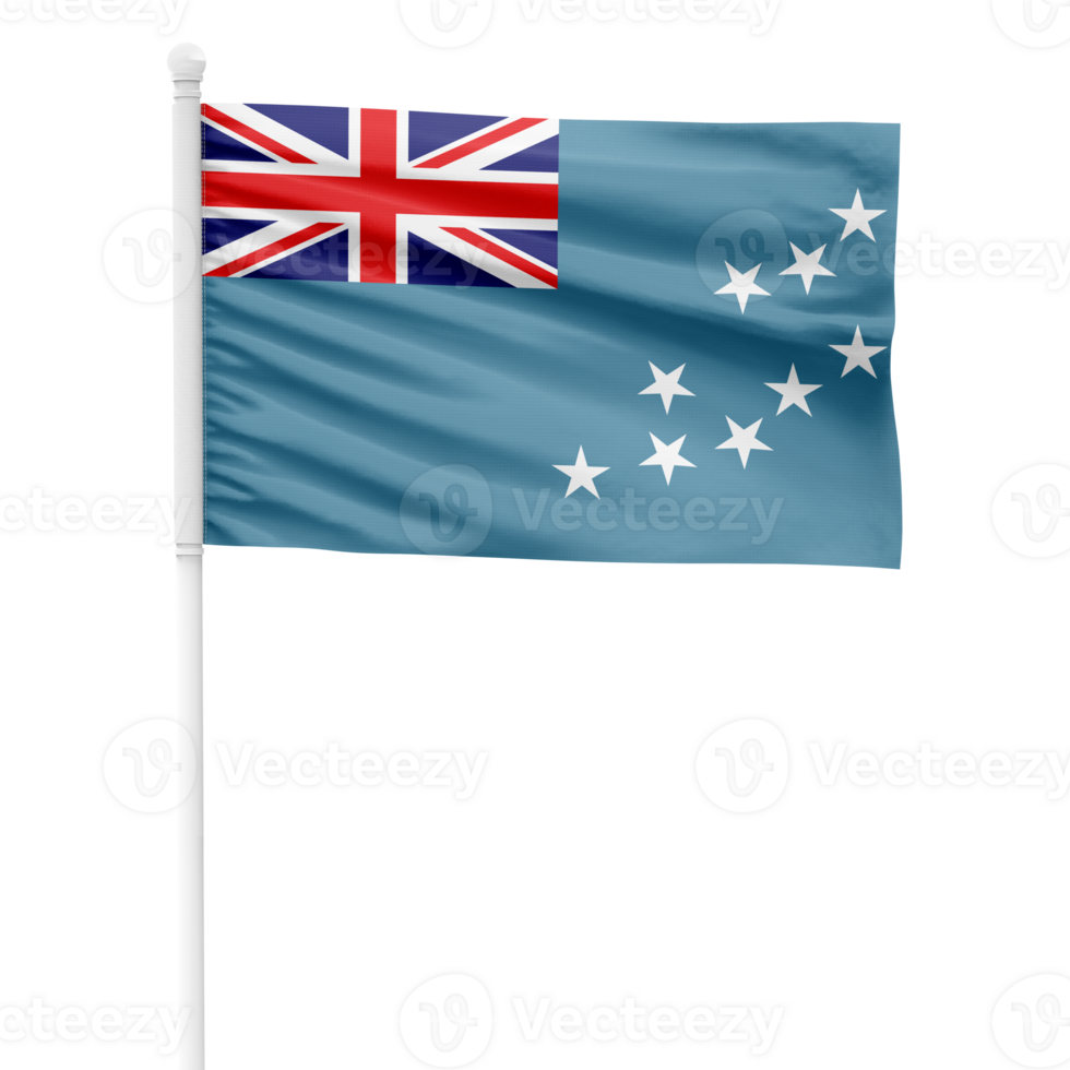 Realistic Tuvalu Flag Waving on a White Metal Pole with Transparent Background png