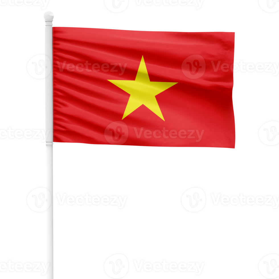 Realistic Vietnam Flag Waving on a White Metal Pole with Transparent Background png