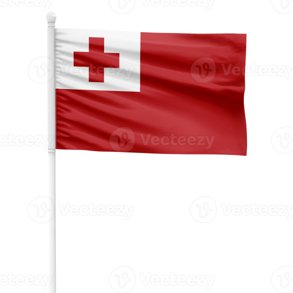 Realistic Tonga Flag Waving on a White Metal Pole with Transparent Background png