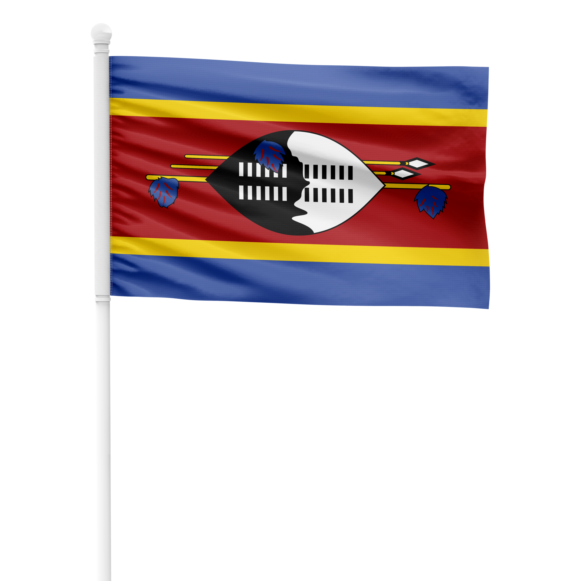 realistic-swaziland-flag-waving-on-a-white-metal-pole-with-transparent