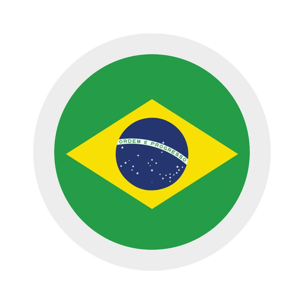 Brazil Round Country Flag. Circular Brazilian National Flag. Federative Republic of Brazil Circle Shape Button Banner. EPS Vector Illustration