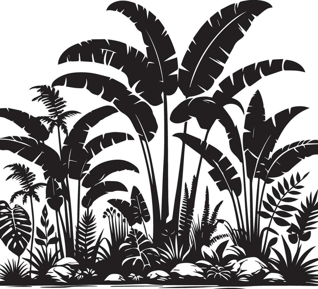 Jungle Plant vector silhouette black color 17