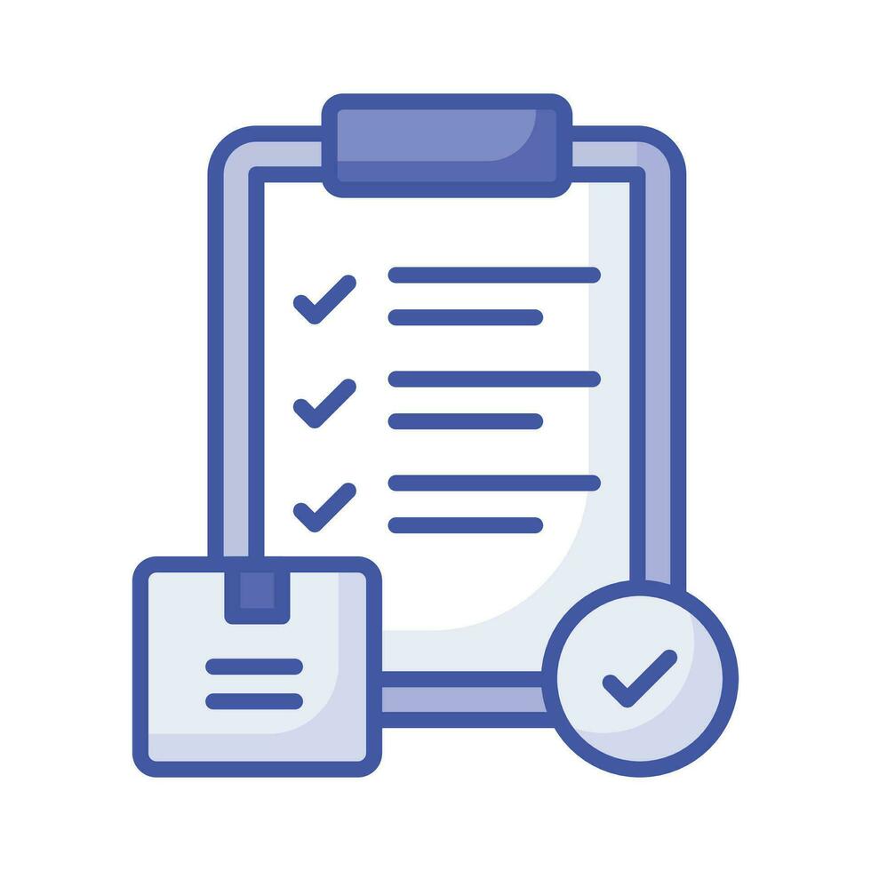 Parcel with tick mark and clipboard denoting concept icon of approved order, order delivered vector