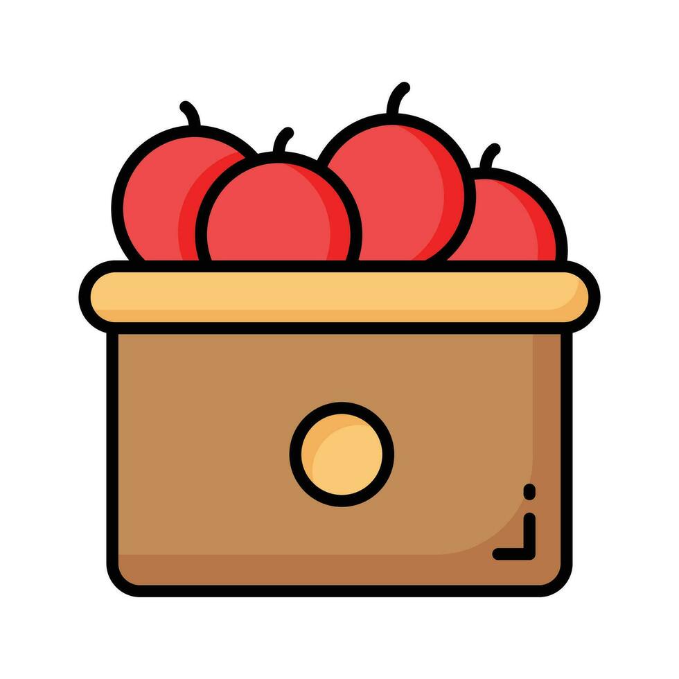 Fruit basket vector design, organic and fresh fruits, wicker basket with apples