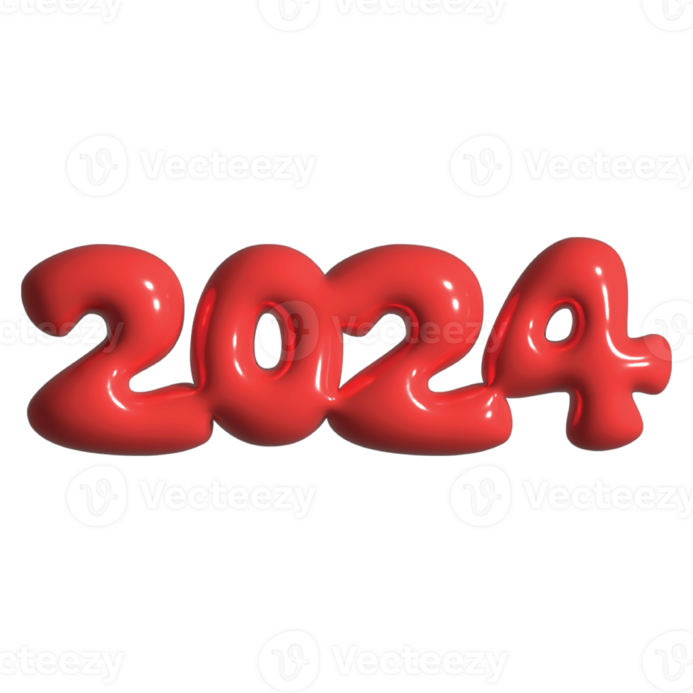 Happy new year 2024 with red 3d-illustration png