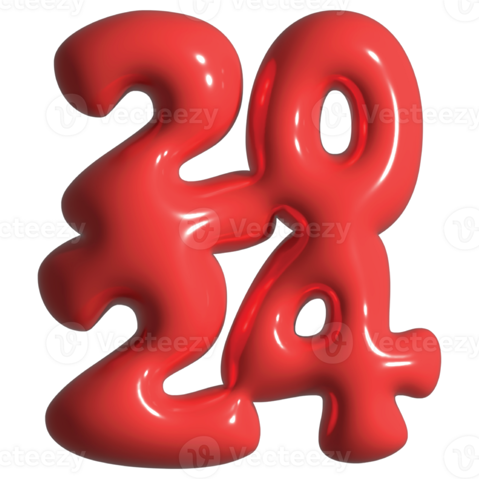 Happy new year 2024 with red 3d-illustration png