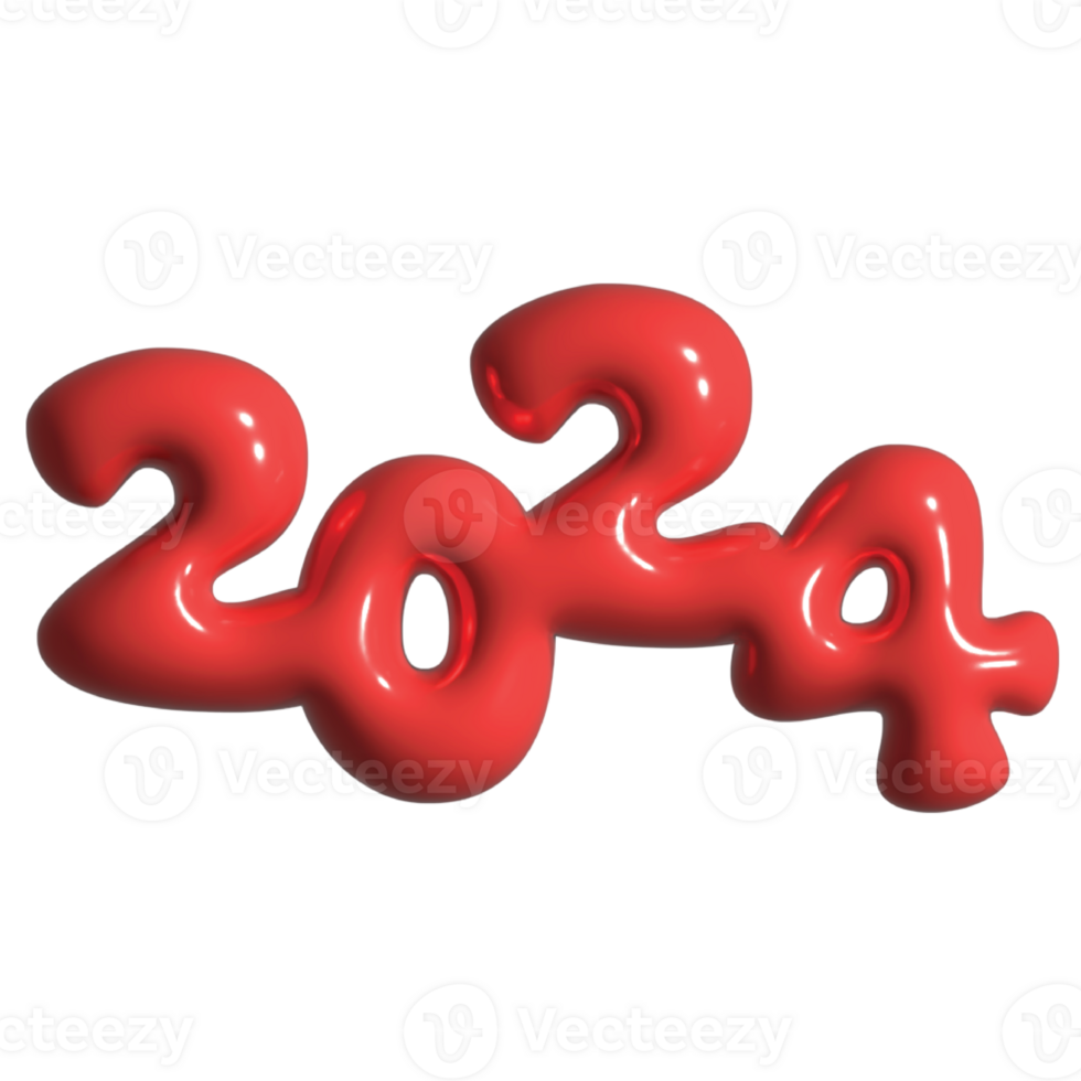 Happy new year 2024 with red 3d-illustration png