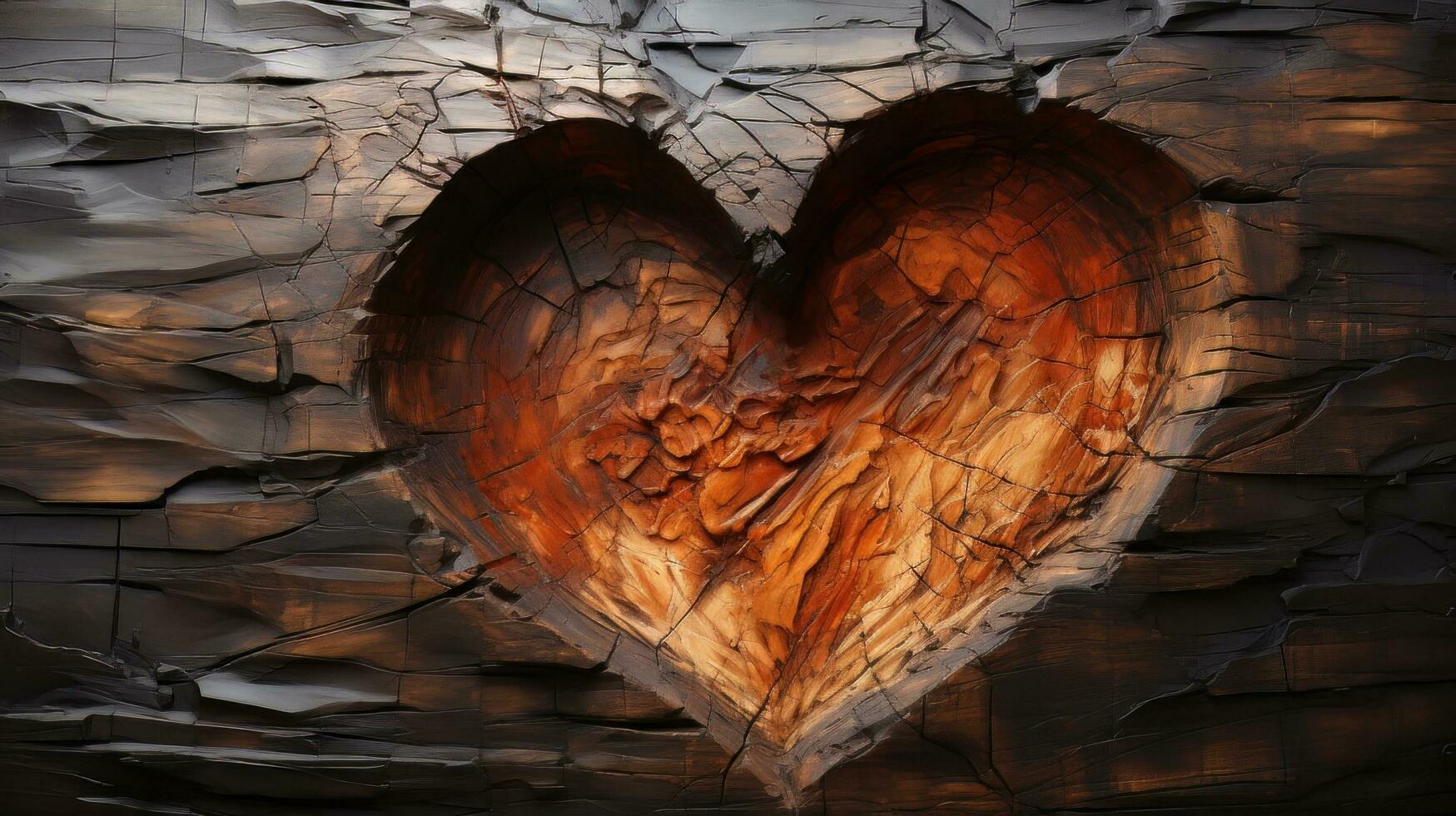 AI generated A deep heart carved in a tree trunk photo