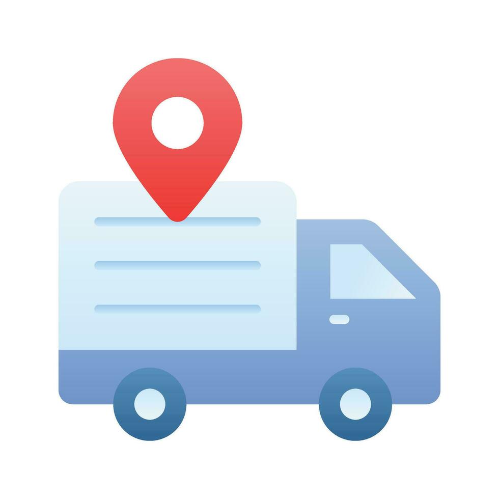Cargo truck with map pin showing concept icon of cargo location, delivery tracking vector