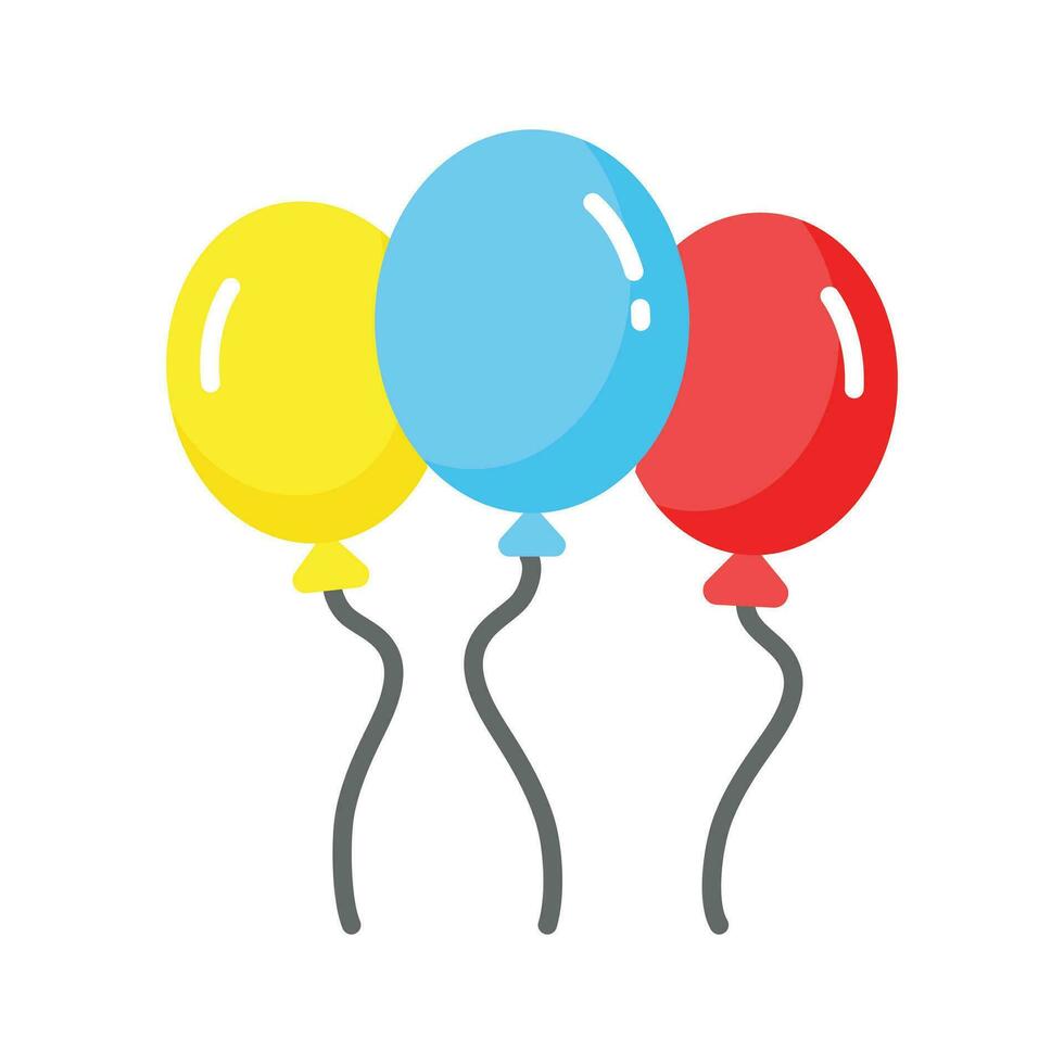 Helium balloons vector design, bunch of balloons for birthday and party, flying balloons with rope, party decorations