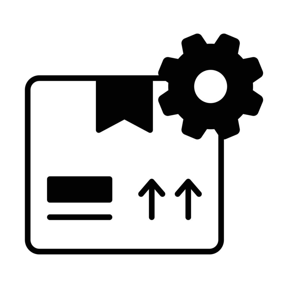 Cardboard with gear symbolizing delivery management icon, product management vector