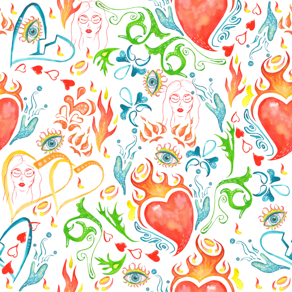 Seamless pattern. Abstraction for Valentine's Day. All elements are painted with watercolors png