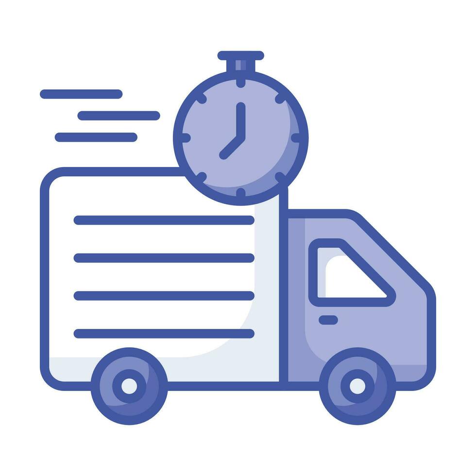 Delivery van with clock showing concept icon of on time delivery, fast delivery vector design