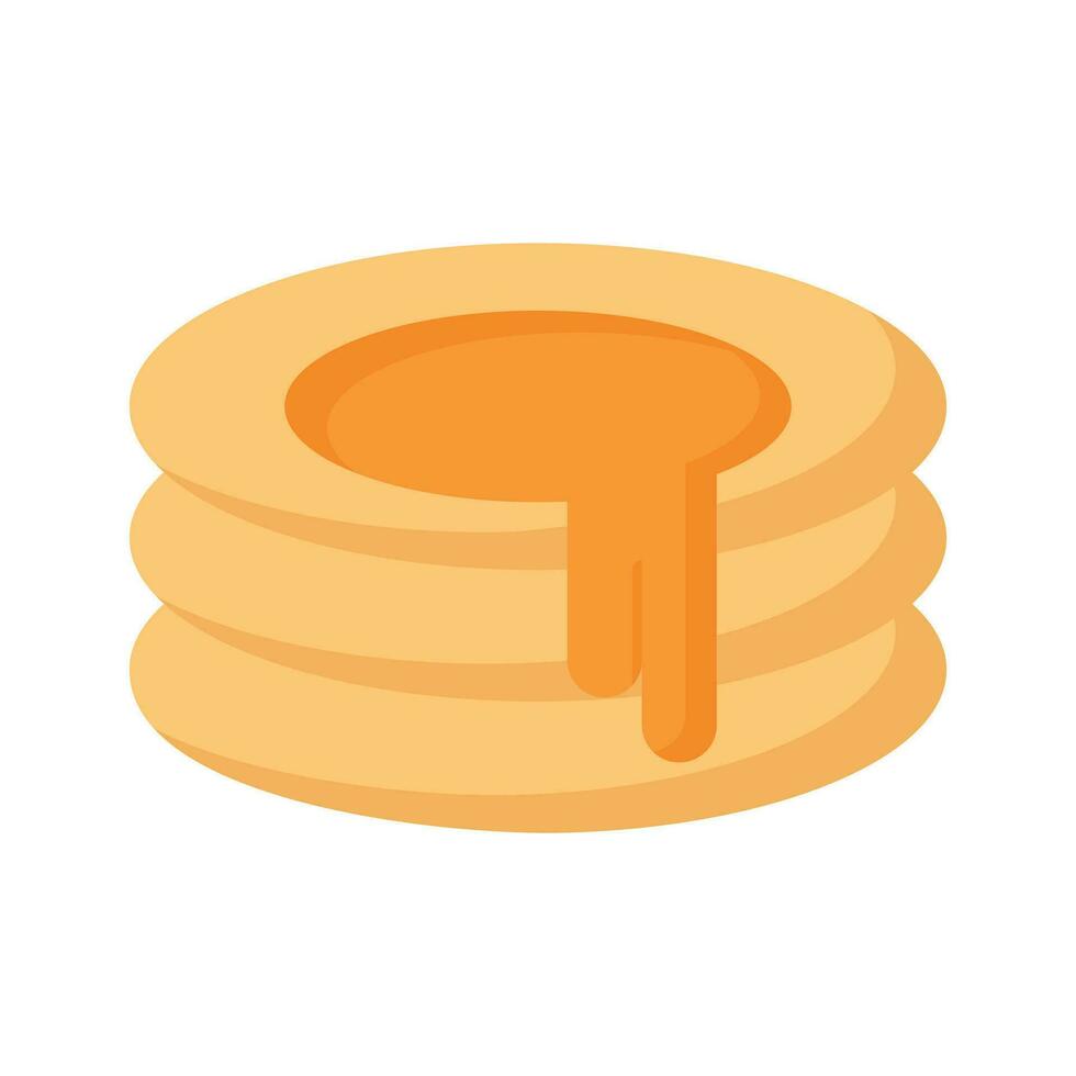 Pancake with caramel cream topping, freshly made pancake stack with butter and syrup vector