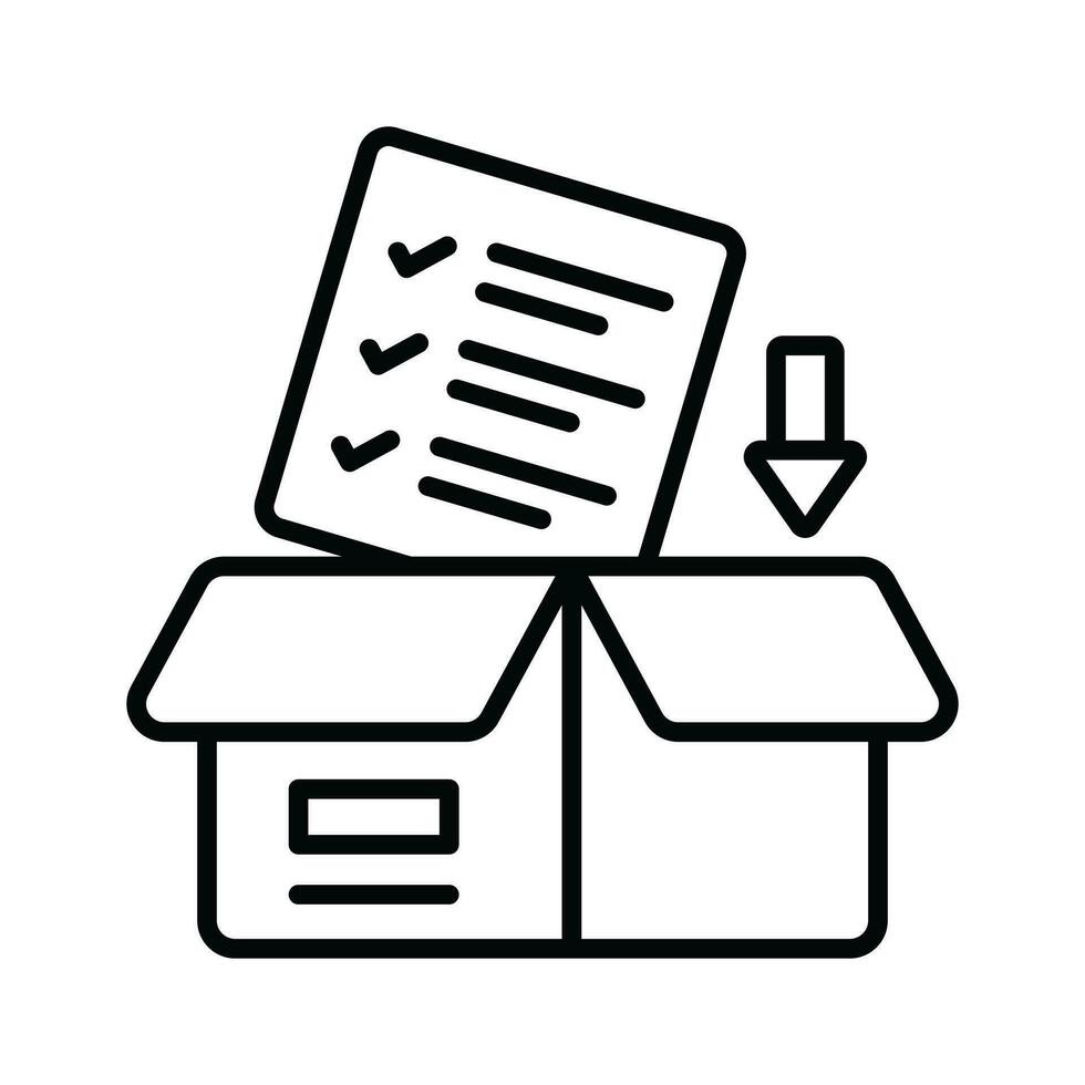 Cardboard down arrow concept icon of order fulfillment, package delivered vector design