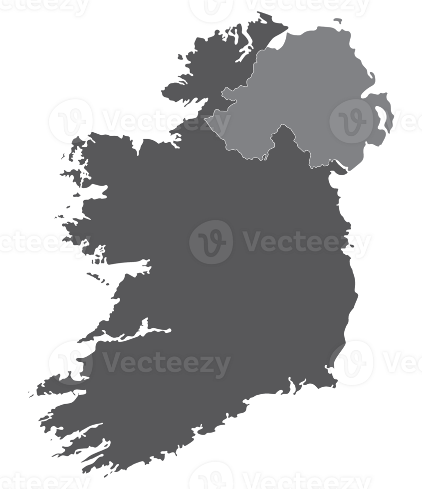 Ireland and Northern Ireland map. Map of Ireland Island Map in grey color png