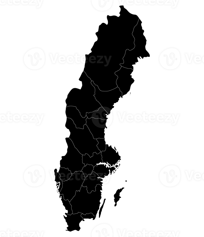 Map of Sweden. Sweden provinces map in black color png