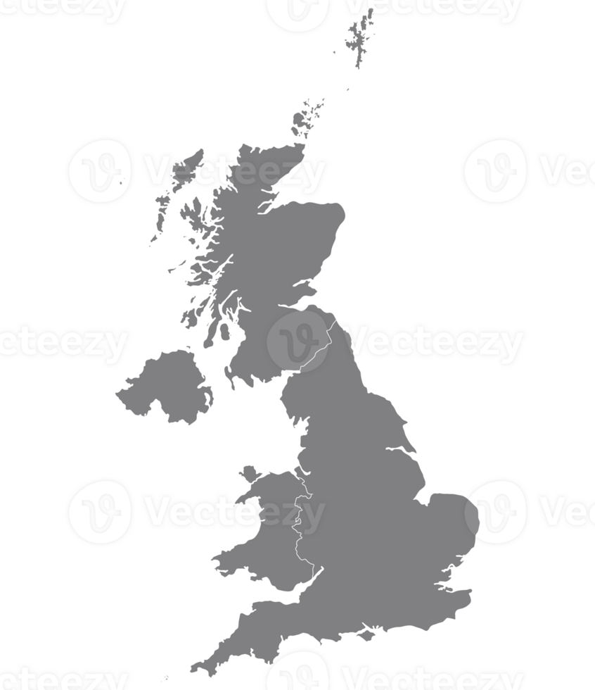 United Kingdom Regions map. Map of United Kingdom divided into England, Northern Ireland, Scotland and Wales countries. png