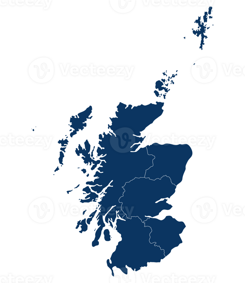 Scotland map. Map of Scotland in administrative regions in blue color png