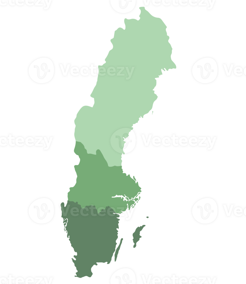 Sweden map. Map of Sweden divided into three main regions png