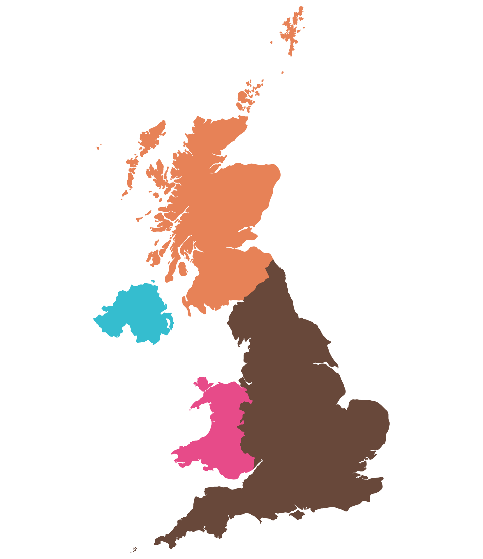 United Kingdom Regions map. Map of United Kingdom divided into England, Northern Ireland