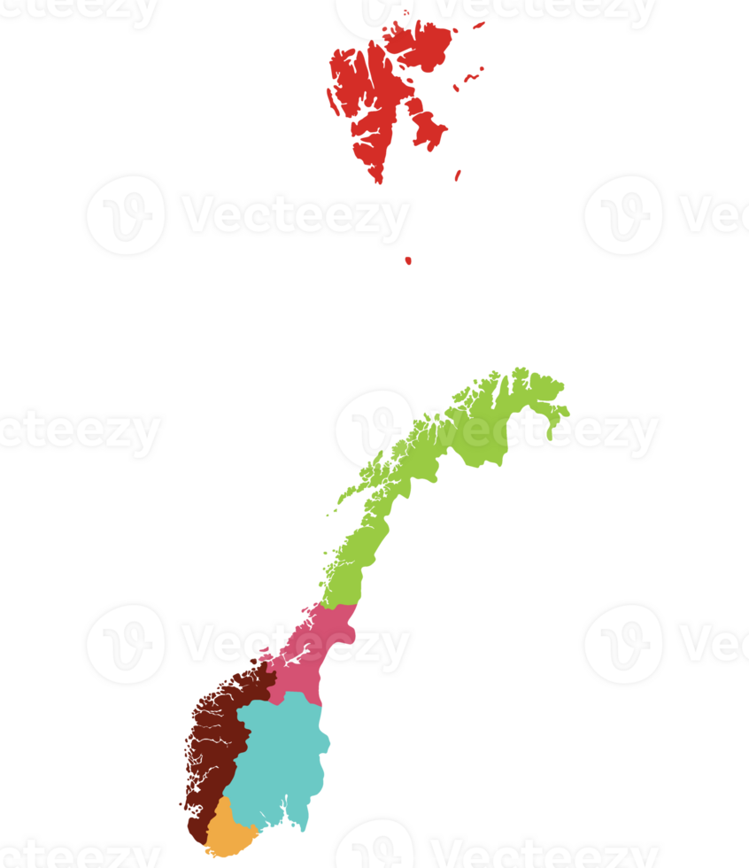 Norway map. Map of Norway divided into six main regions png