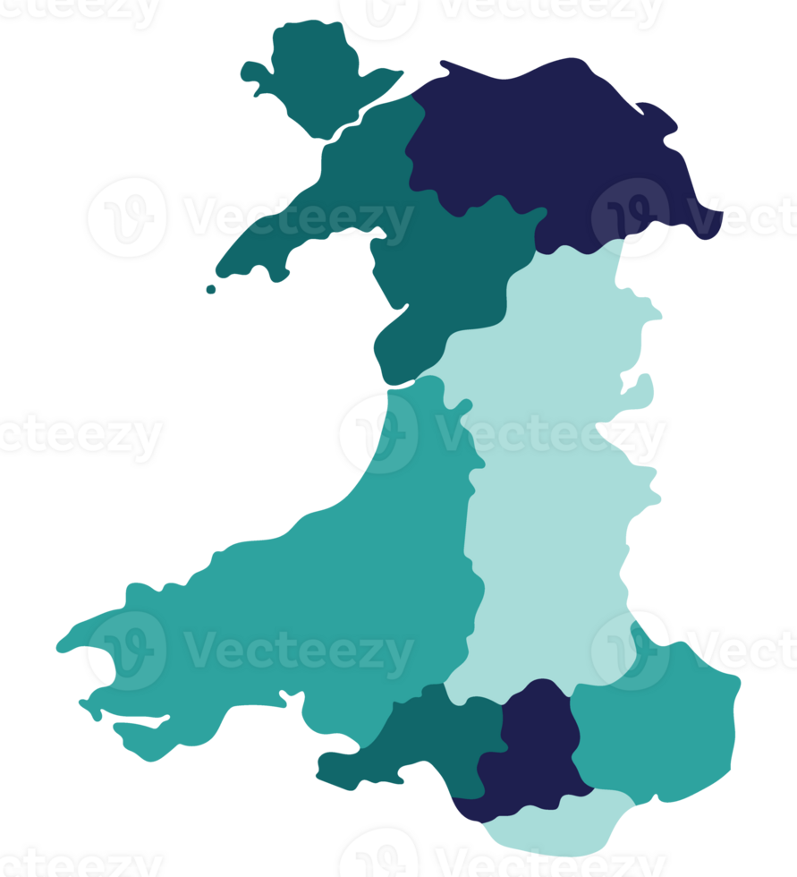 Wales map. Map of Wales divided into main regions png