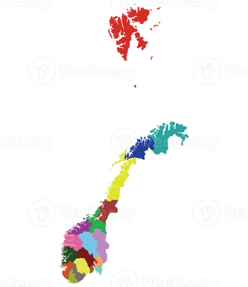 Noruega mapa. mapa do Noruega dividido dentro administrativo regiões png