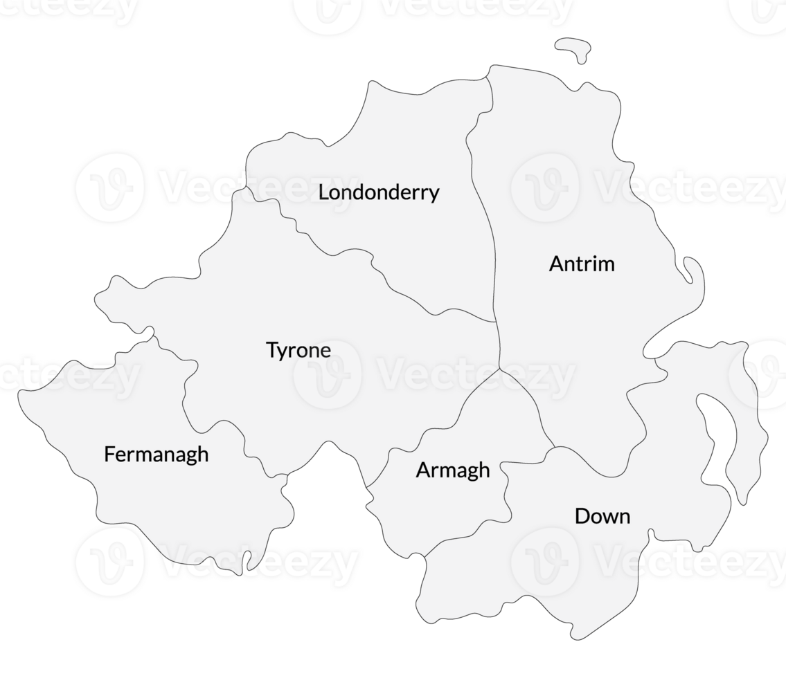 Northern Ireland map. Map of Northern Ireland divided into six main regions png