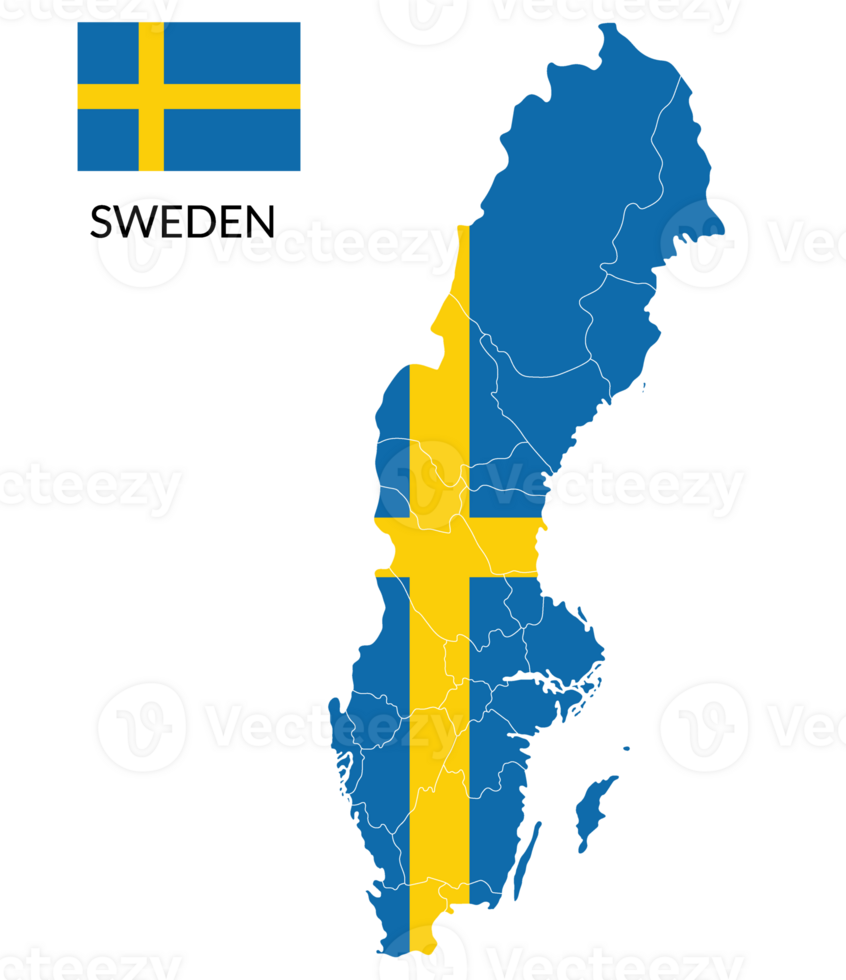 Sweden map. Map of Sweden with Swedish flag png