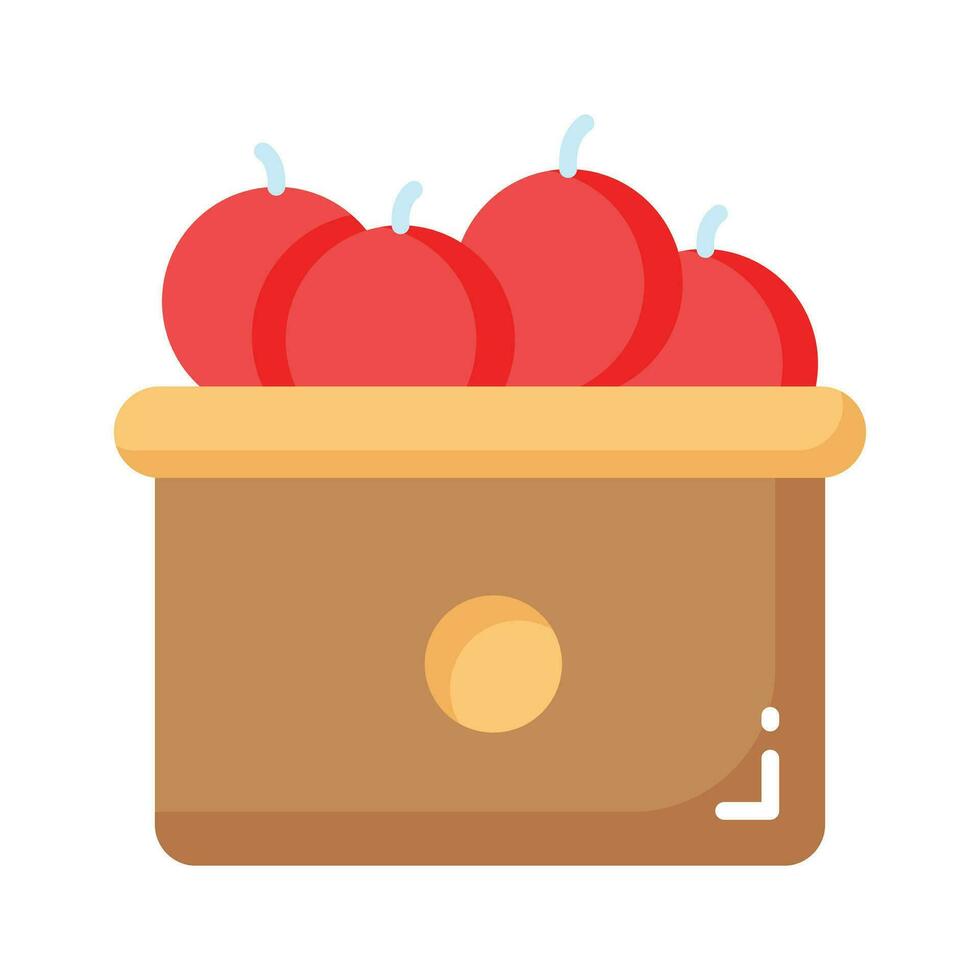 Fruit basket vector design, organic and fresh fruits, wicker basket with apples