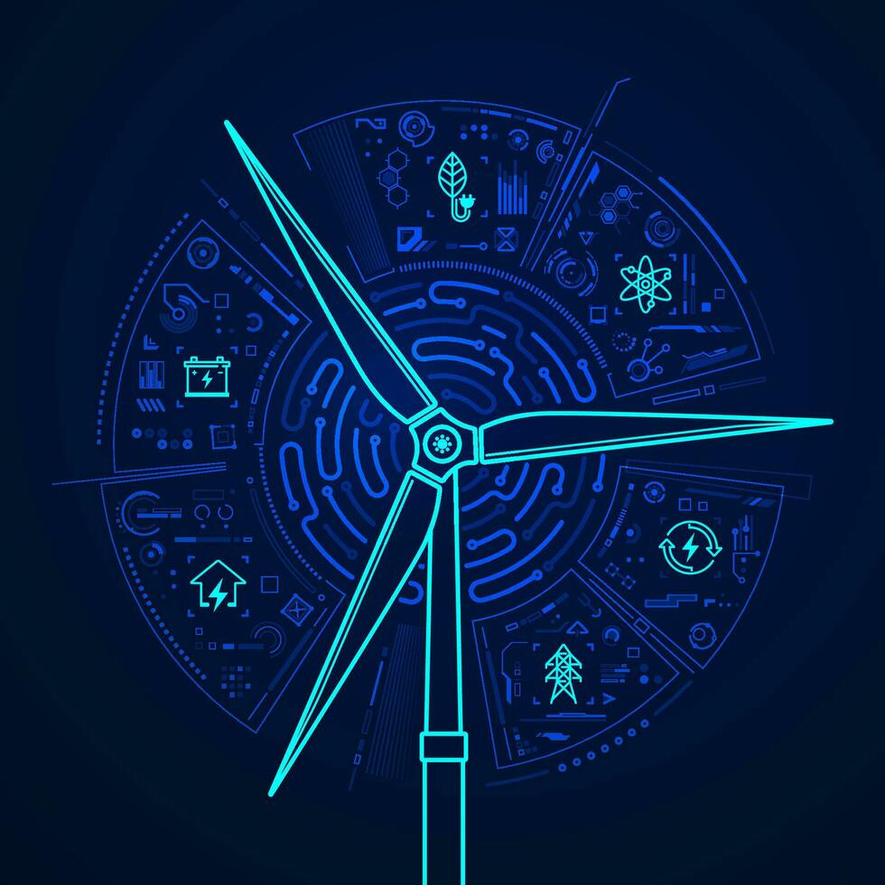 concept of sustainable technology or green technology, graphic of turbine with ecological element vector